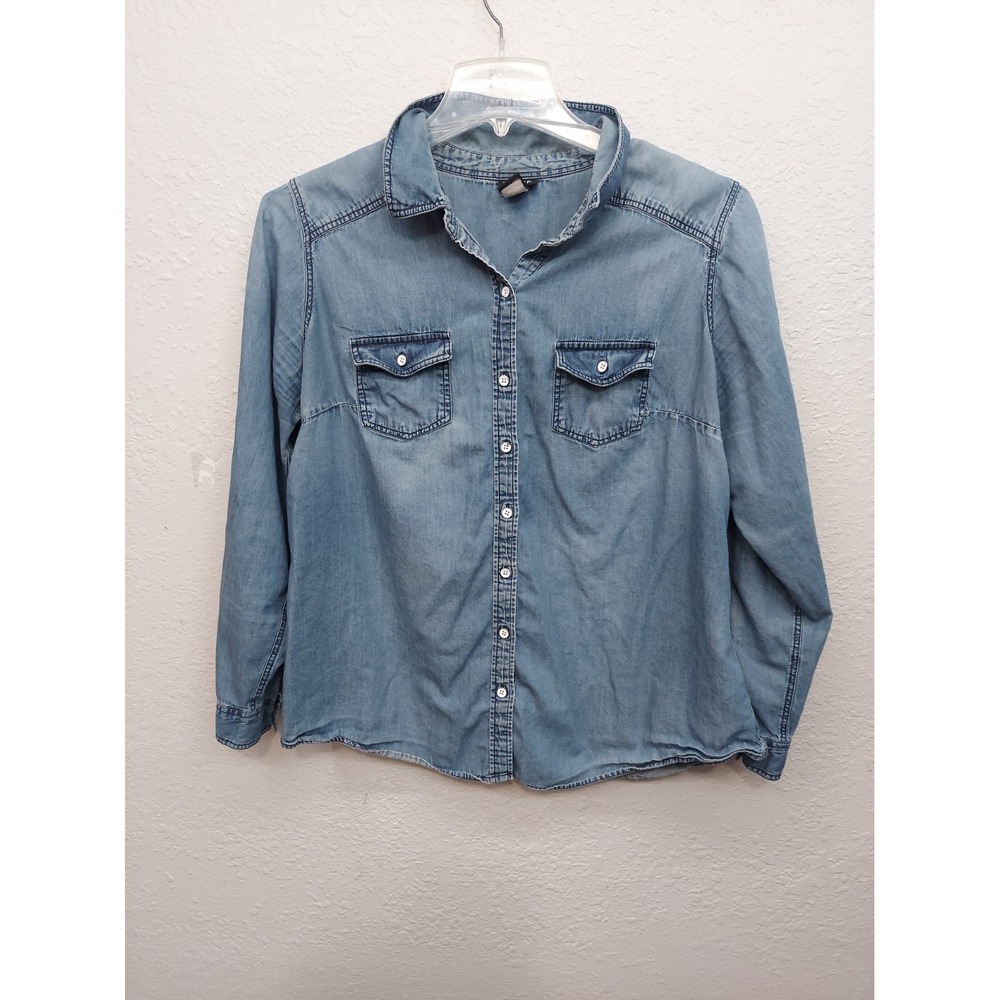 Torrid Denim Shirt Womens 1 Blue Button Up Long Sleeve Cotton Lightweight